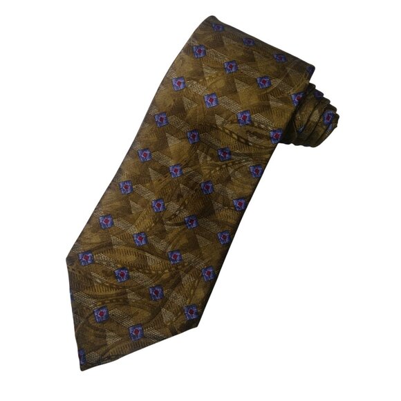Robert Talbott Men's‎ Best of Class Nordstrom Extra Long Gold Checkered Tie - Picture 2 of 5